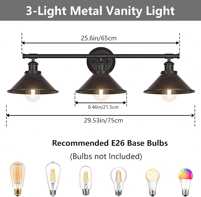 Licperron 3-Light Black Bathroom Vanity Light Fixtures Over Mirror, Farmhouse - Image 2