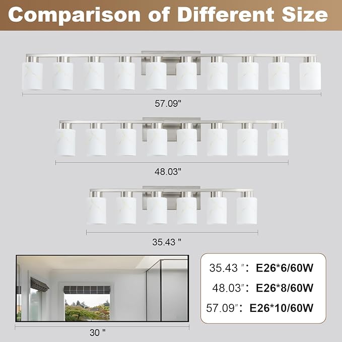 8-Light Bathroom Light Fixtures, Modern Vanity Lights, Brushed Nickel Metal - Image 3