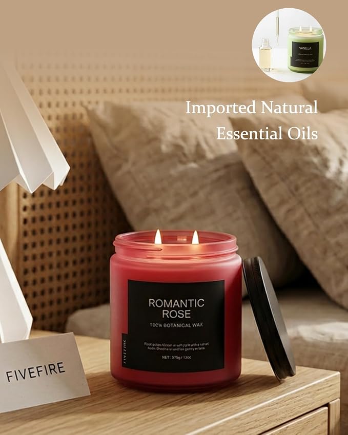 Rose Scented Candles for Home, 13oz Organic Soy Wax, 76-Hour Clean Burning - Image 6