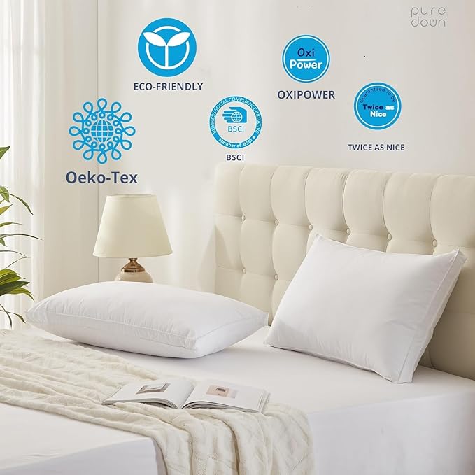 puredown® Goose Feather Down Pillows, Gusseted Bed Pillows - Image 4