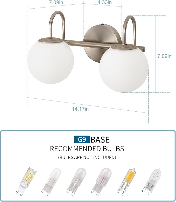 Modern Bathroom Vanity Light Fixtures Brushed Nickel 2 Lights Milk White Globe - Image 3