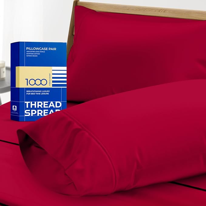 Thread Spread 100% Egyptian Cotton Pillow Cases Queen Size Set of 2 by THREADSPREAD