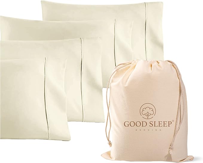 1000 TC Ivory King Pillowcases Set of 4 100% Egyptian Cotton Pillow Cases by GoodSleepBedding