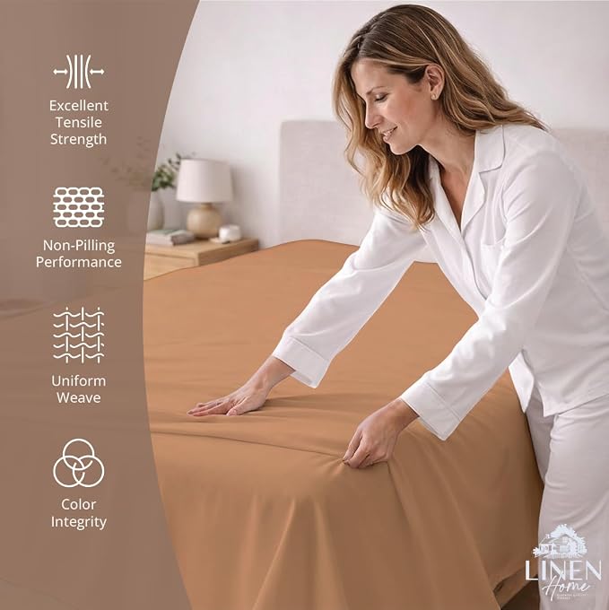 Linen Home 100% Cotton Percale 1 Flat Sheet, King Size - Image 2