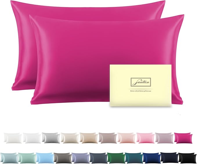 Silk Pillow Cases 2 Pack, Soft Breathable and Sliky Standard Size Pillow Cases by Suatien