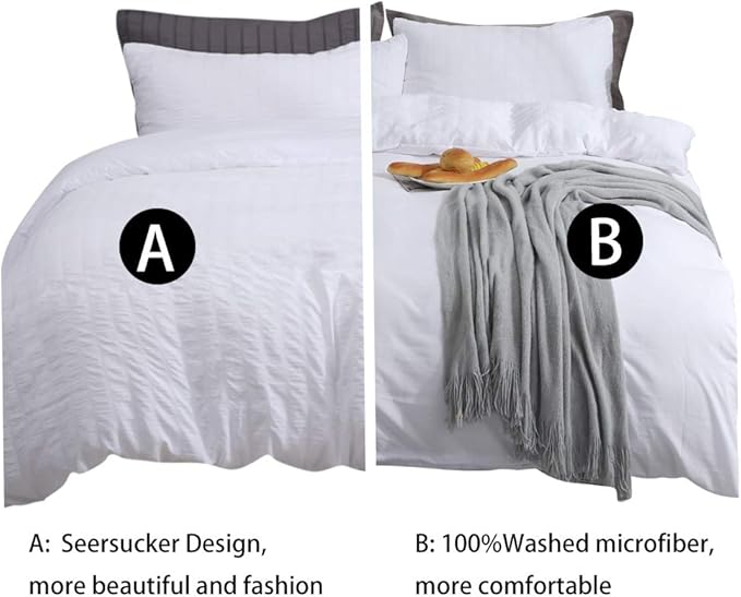 AveLom White Duvet Cover Twin Size，2 Pieces Stripe Textured Soft Washed - Image 3