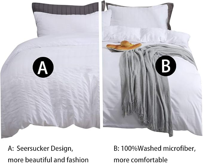 AveLom White Duvet Cover Set California King Size, 3 Pieces, Seersucker Soft - Image 6