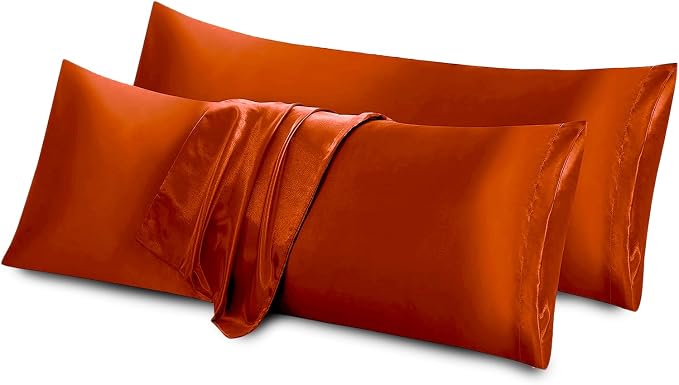 Aormenzy Satin Body Pillow Cover Set of 2, 20x54 Inches Burnt Orange Body by Aormenzy