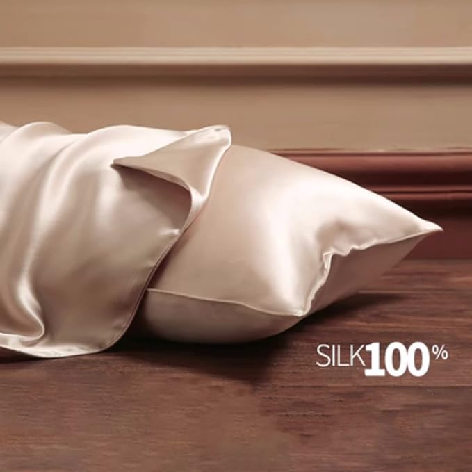 Beige Silk Pillow Cases with Zipper Made in USA, Real Silk Pillowcase - Image 6