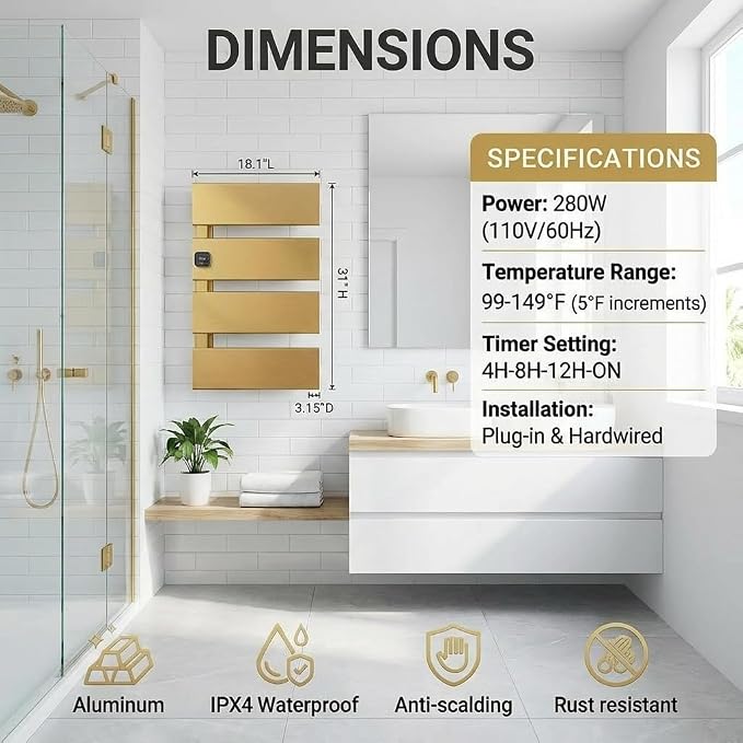 Electric Towel Warmer, Heated Towel Rack - Image 5