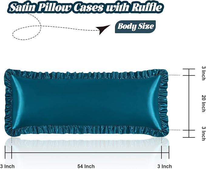 Homiest Ruffle Satin Body Pillow Cover, Silky Satin Body Pillowcase - Image 3