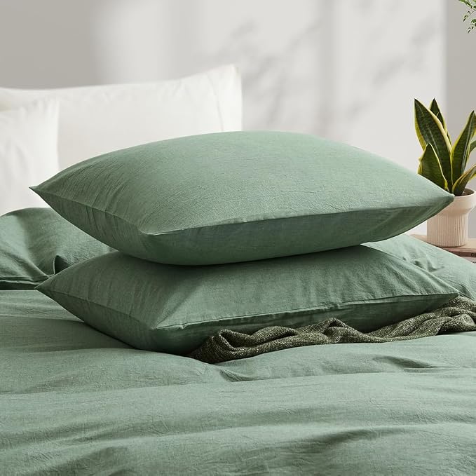 LOVQUE 100% Washed Cotton Duvet Cover King Size, Mint Green Fade-Resistant - Image 3