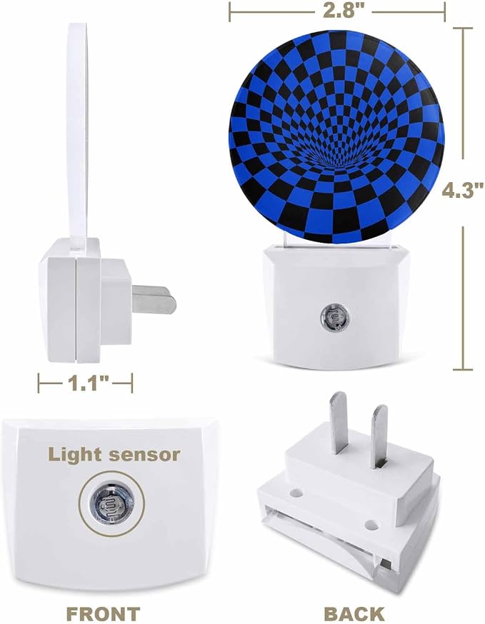 Night Lights Auto Sensor Blue Black Checker Night Light 3D Abstract Mosaic - Image 2