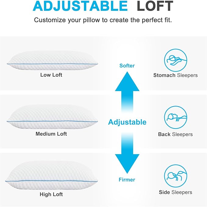 VVZ Cooling Bed Pillows Queen Size Set of 4, Shredded Memory Foam Pillows Cool - Image 4