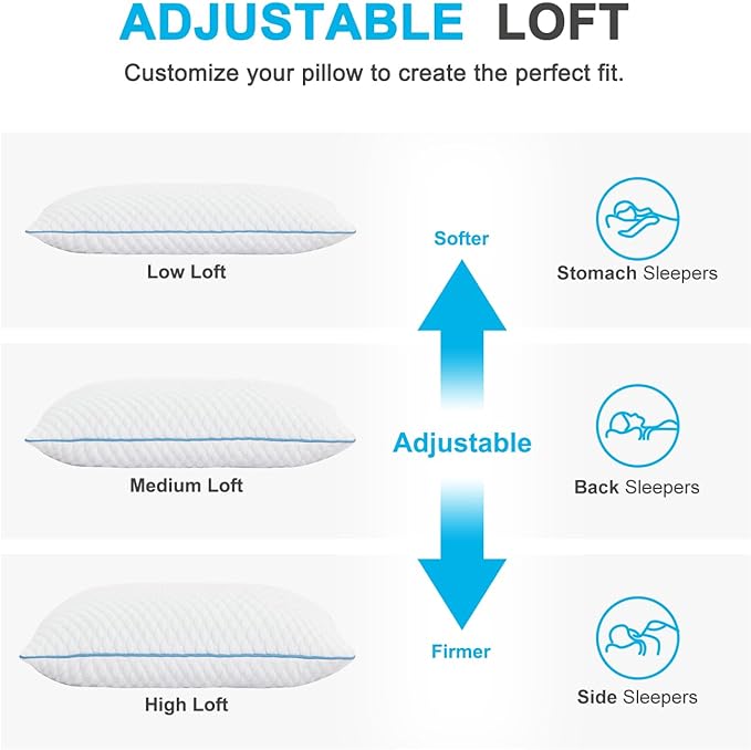 VVZ Cooling Bed Pillows Standard Size Set of 2, Shredded Memory Foam Pillows - Image 4