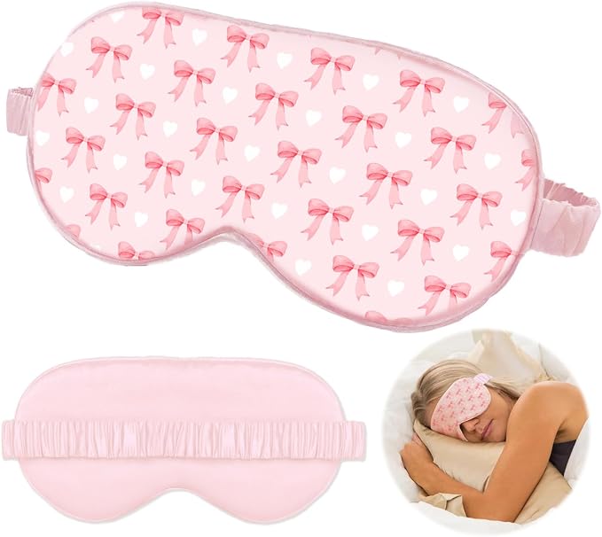 Pink Bow Sleep Mask for Women, Night Masks for Sleeping for Women, Double Layer by QZCYU