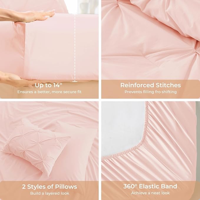 Sasttie King Size Comforter Set, 7-Piece Bed in a Bag, Pintuck Bedding Set - Image 5