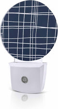 Night Lights Auto Sensor Navy Blue Checked Plaid Night Light Minimalist Grid by Home+L6