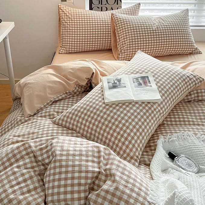 Nayoroom Brown Gingham Duvet Cover Queen Size 100% Washed Cotton Duvet Cover 3 - Image 6