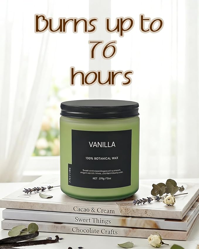 Vanilla Scented Candle, 13oz Soy Wax Candle, 70–80 Hour Burn Time, Warm & Sweet - Image 3