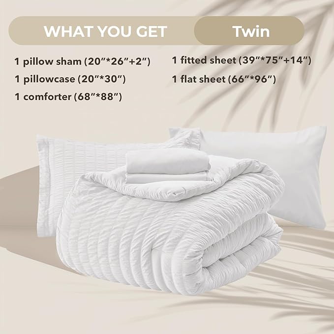HYMOKEGE White Twin Comforter Set Seersucker 5 Pieces, All Season Luxury Bed in - Image 5