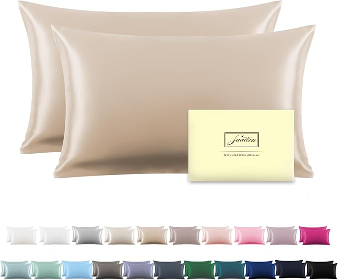Silk Pillow Cases 2 Pack, Soft Breathable and Sliky Queen Size Pillow Cases Set by Suatien