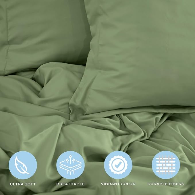 White Classic Sage Green Duvet Cover Queen Size, Microfiber Duvet Cover - Image 4