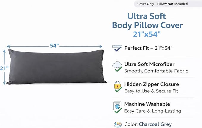 EVOLIVE Ultra Soft Microfiber Body Pillow Cover/Pillowcases 21"x54" - Image 2