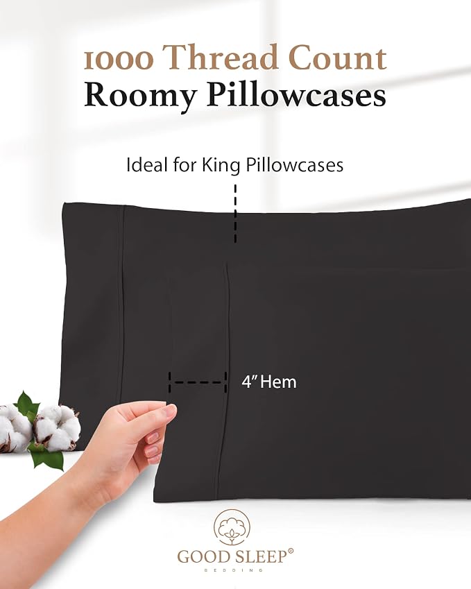 1000 TC Dark Gray King Pillowcases Set of 4 100% Egyptian Cotton Pillow Cases - Image 3