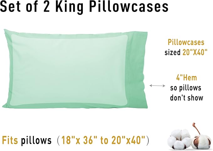 Sunflower King Pillowcases Set of 2, 100% Cotton King Pillow Cases 2, 20×40 - Image 8