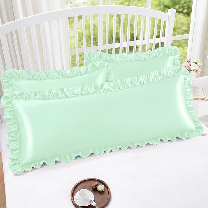 Homiest Ruffle Satin Body Pillow Cover, Silky Satin Body Pillowcase - Image 2