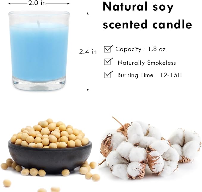 Set of 20 Babyblue Votive Candles Clear Glass Filled Unscented Soy Wax Candle - Image 7
