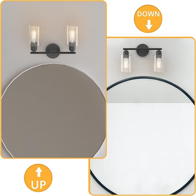 Espird Bathroom Vanity Light Black 2 Light Rustic Bathroom Vanity Lights Over - Image 3