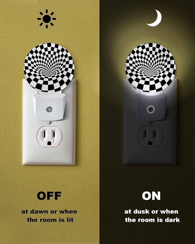 Night Lights Auto Sensor Black White Checker Night Light 3D Abstract Mosaic - Image 6