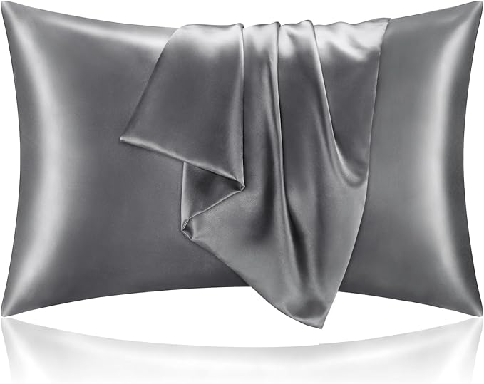 BEDELITE Satin Pillowcase with Zipper 2 Pack, Dark Grey Pillow Cases Standard by BEDELITE