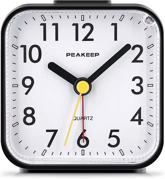 Peakeep Small Battery Operated Analog Travel Alarm Clock Silent No Ticking by PEAKEEP