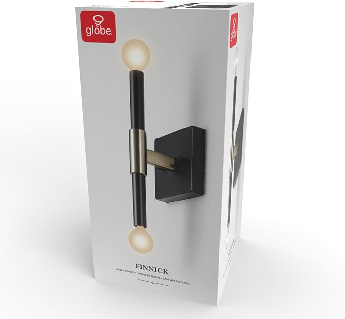 Globe Electric 65000044 2-Light Wall Sconce, Matte Black, Antique Brass Accent - Image 9