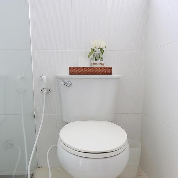 Rattan Bathroom Vanity Trays Toilet Tank Baskets Long Narrow Hand Towel Storage - Image 8