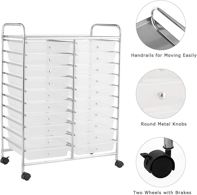 Giantex Storage Drawer Carts, 20-Drawer Organizer, Utility Cart on Wheels - Image 7