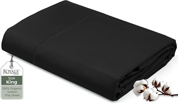 Royale Linens 100% Organic Cotton King Flat Sheet Only by ROYALELINENS