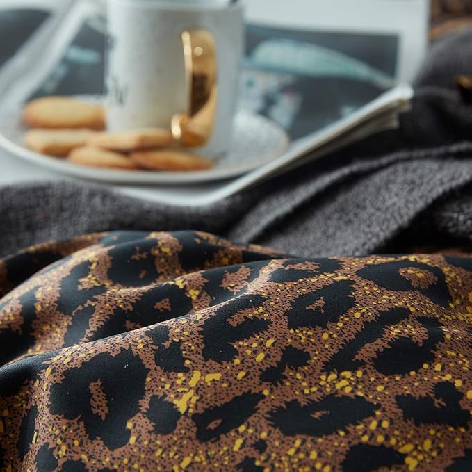 mixinni Leopard Print Duvet Cover King Size Long Staple Cotton Bedding Set - Image 4