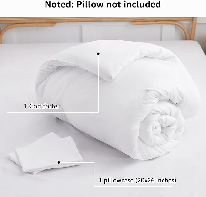 CozyLux Twin Comforter Set White, 2 Pieces Twin Extra Long Solid Breathable - Image 6