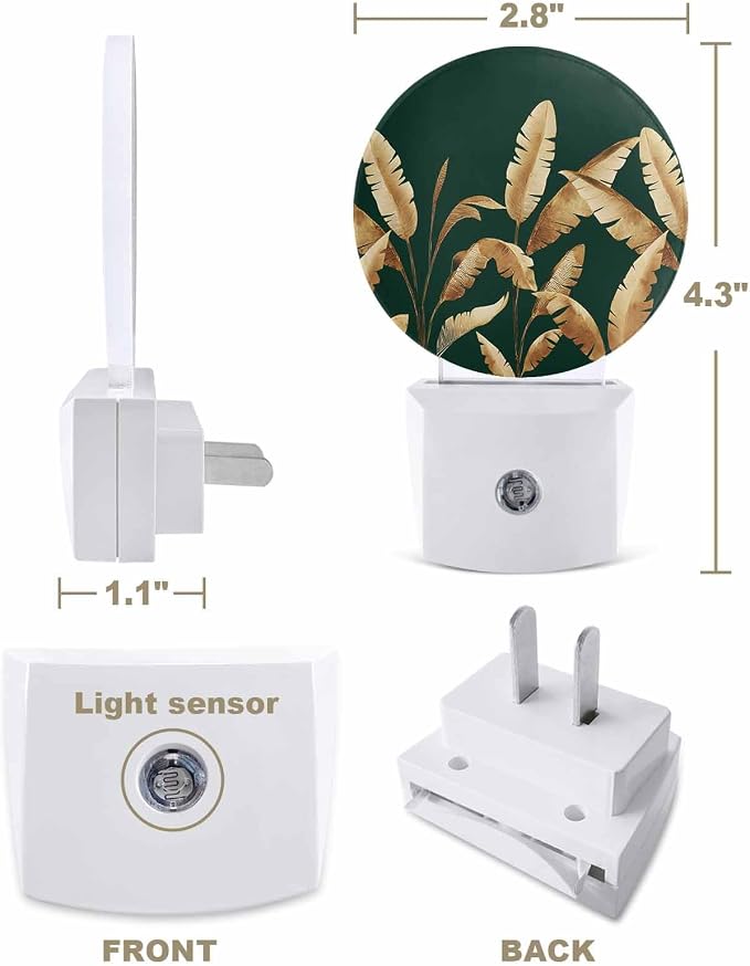 Night Lights Auto Sensor Golden Foliage Night Light Green Minimalist Leaf Round - Image 2