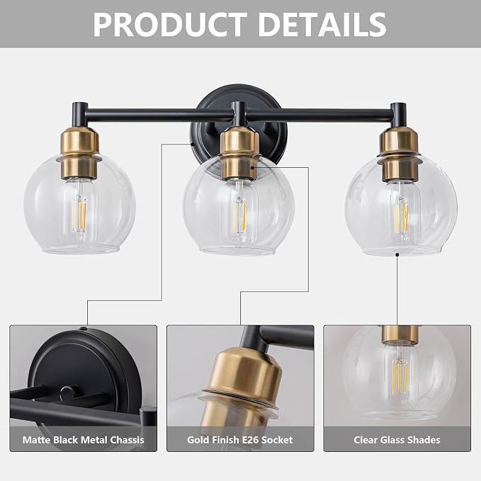 Bathroom Light Fixtures, 3-Light Modern Bathroom Vanity Light, Adjustable - Image 3