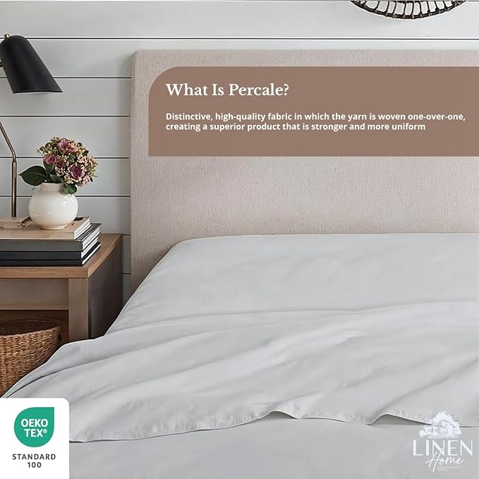 Linen Home 100% Cotton Percale 1 Flat Sheet, Queen Size - Image 4