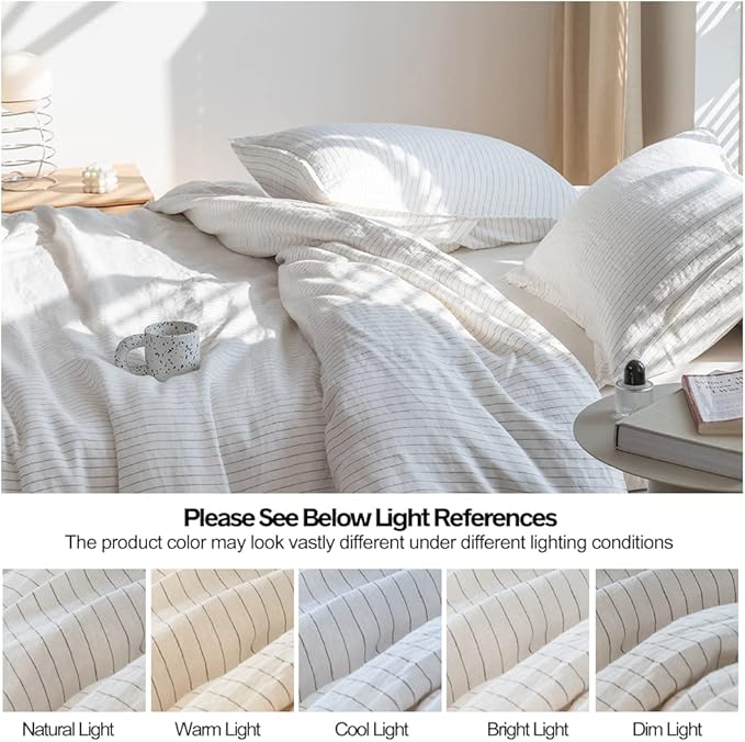Simple&Opulence 100% Linen Duvet Cover Set 3pcs Yarn Dyed Vertical Pinstripe - Image 6