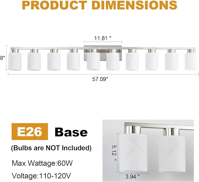 10-Light Bathroom Light Fixtures, Modern Vanity Lights, Brushed Nickel Metal - Image 2