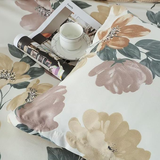 OAITE Duvet Cover King Size, Reversible Blooming Flower Orange Duvet Cover Set - Image 4