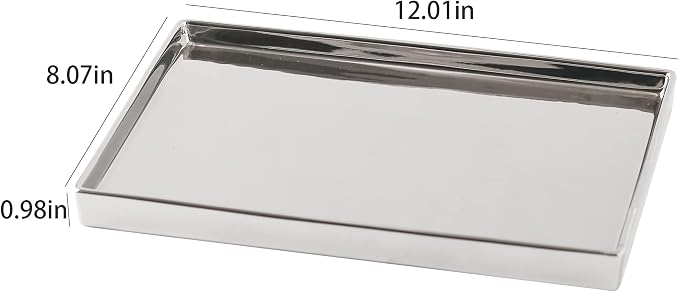 Silver Ceramic Jewelry Mirror Tray Vanity Holder Rectangular Mini Small Medium - Image 7