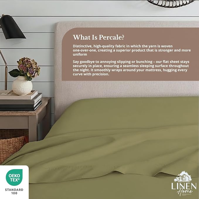 Linen Home 100% Cotton Percale 1 Flat Sheet, Twin Size - Image 5